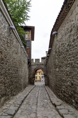 Typical street and houses at The old town of city of Plovdiv, Bulgaria