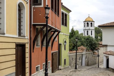 Typical street and houses at The old town of city of Plovdiv, Bulgaria
