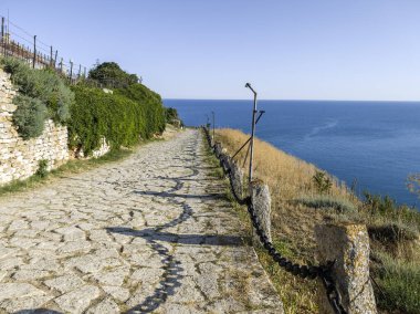 Bulgaristan 'ın Kaliakra Burnu, Dobrich Bölgesi' ndeki Karadeniz kıyısı ve Antik kalıntıları