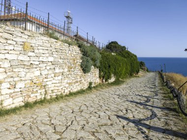 Bulgaristan 'ın Kaliakra Burnu, Dobrich Bölgesi' ndeki Karadeniz kıyısı ve Antik kalıntıları