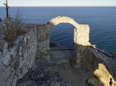 Bulgaristan 'ın Kaliakra Burnu, Dobrich Bölgesi' ndeki Karadeniz kıyısı ve Antik kalıntıları