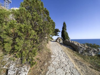 Bulgaristan 'ın Kaliakra Burnu, Dobrich Bölgesi' ndeki Karadeniz kıyısı ve Antik kalıntıları