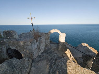 Bulgaristan 'ın Kaliakra Burnu, Dobrich Bölgesi' ndeki Karadeniz kıyısı ve Antik kalıntıları