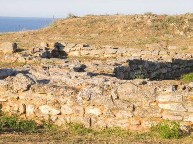 Bulgaristan 'ın Kaliakra Burnu, Dobrich Bölgesi' ndeki Karadeniz kıyısı ve Antik kalıntıları