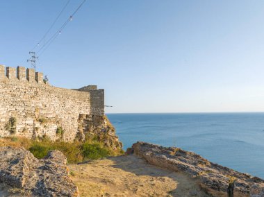 Bulgaristan 'ın Kaliakra Burnu, Dobrich Bölgesi' ndeki Karadeniz kıyısı ve Antik kalıntıları