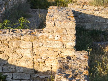 Bulgaristan 'ın Kaliakra Burnu, Dobrich Bölgesi' ndeki Karadeniz kıyısı ve Antik kalıntıları