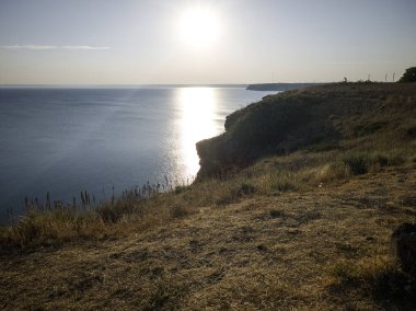 Bulgaristan 'ın Kaliakra Burnu, Dobrich Bölgesi' ndeki Karadeniz kıyısı ve Antik kalıntıları