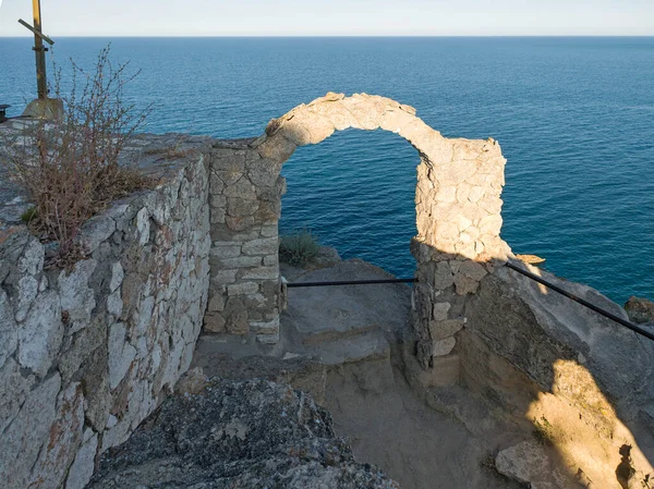 Bulgaristan 'ın Kaliakra Burnu, Dobrich Bölgesi' ndeki Karadeniz kıyısı ve Antik kalıntıları