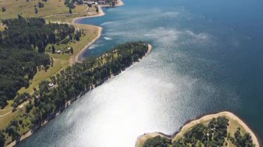 Aerial Summer view of Dospat Reservoir, Smolyan Region, Bulgaria