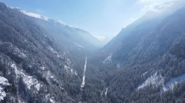 Bulgaristan 'ın Sofya Bölgesi Beli Iskar nehri yakınlarındaki Rila Dağı' nın kış manzarası