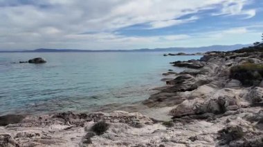 Orange Beach, Chalkidiki, Orta Makedonya ve Yunanistan yakınlarındaki Sithonia kıyı şeridinin inanılmaz manzarası