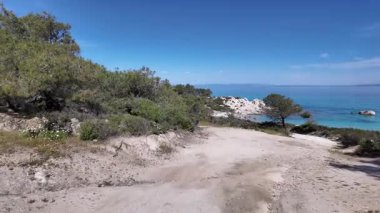 Orange Beach, Chalkidiki, Orta Makedonya ve Yunanistan yakınlarındaki Sithonia kıyı şeridinin inanılmaz manzarası