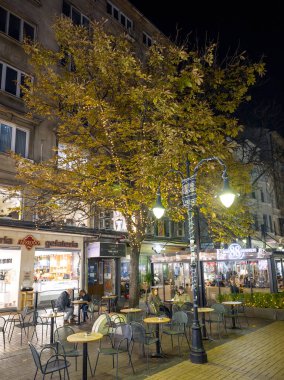 SOFYA, BULGARIA - 13 Eylül 2025: Bulgaristan 'ın Sofya Şehir Merkezi' nin panoramik gece manzarası