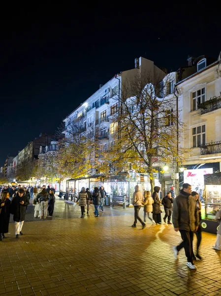 SOFYA, BULGARIA - 13 Eylül 2025: Bulgaristan 'ın Sofya Şehir Merkezi' nin panoramik gece manzarası