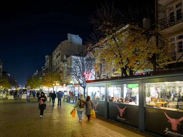 SOFYA, BULGARIA - 13 Eylül 2025: Bulgaristan 'ın Sofya Şehir Merkezi' nin panoramik gece manzarası