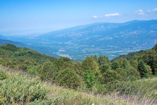 Bulgaristan 'ın Blagoevgrad bölgesinin Kongur tepesi çevresindeki Belasitsa Dağı yaz manzarası