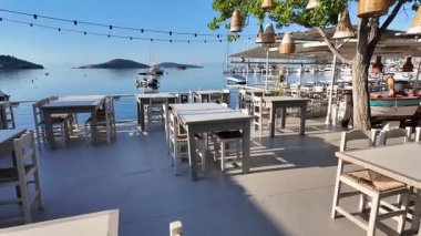 Skiathos, Sporades, Thessaly, Yunanistan 'ın Eski Kasabası' nın Hayret Veren Manzarası