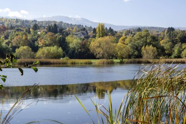 Bulgaristan 'ın Sofya kentinin Pancharevo Gölü yakınlarından geçen Iskar Nehri' nin Sonbahar Manzarası