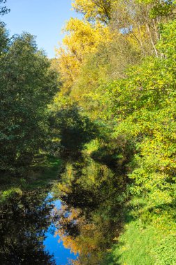 Bulgaristan 'ın Sofya kentinin Pancharevo Gölü yakınlarından geçen Iskar Nehri' nin Sonbahar Manzarası