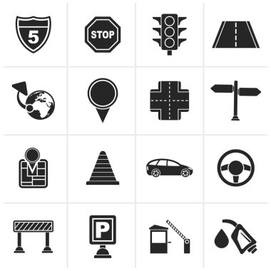 Siyah trafik, yol ve seyahat simgeler