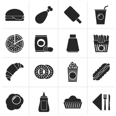 Siyah fast food ve içki simgeler