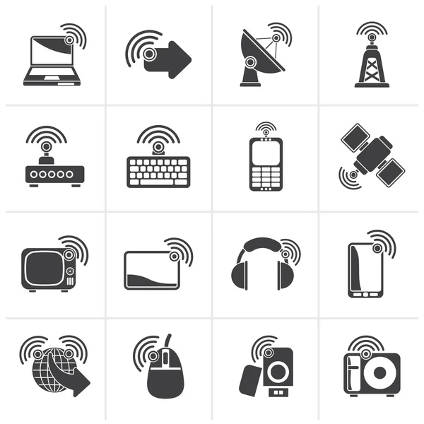 Black wireless and technology icons — Stock Vector