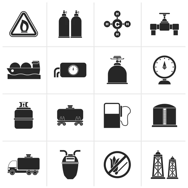 Negro Objetos e iconos de gas natural — Vector de stock