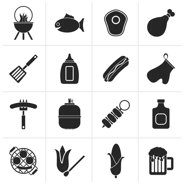 Black Grilling and barbecue icons — Stock Vector