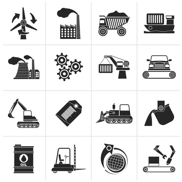 Noir différents types d'entreprises et d'icônes de l'industrie — Image vectorielle