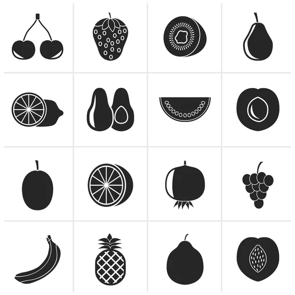 Schwarze verschiedene Obstsorten und Symbole — Stockvektor