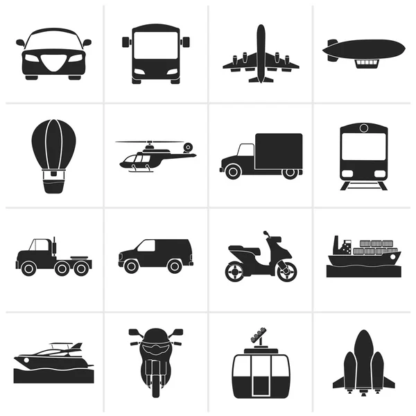 Icônes de transport et de voyage noires — Image vectorielle