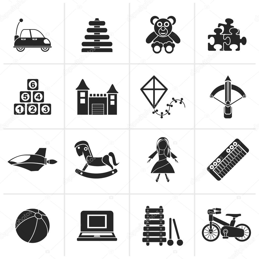 Black different kind of toys icons