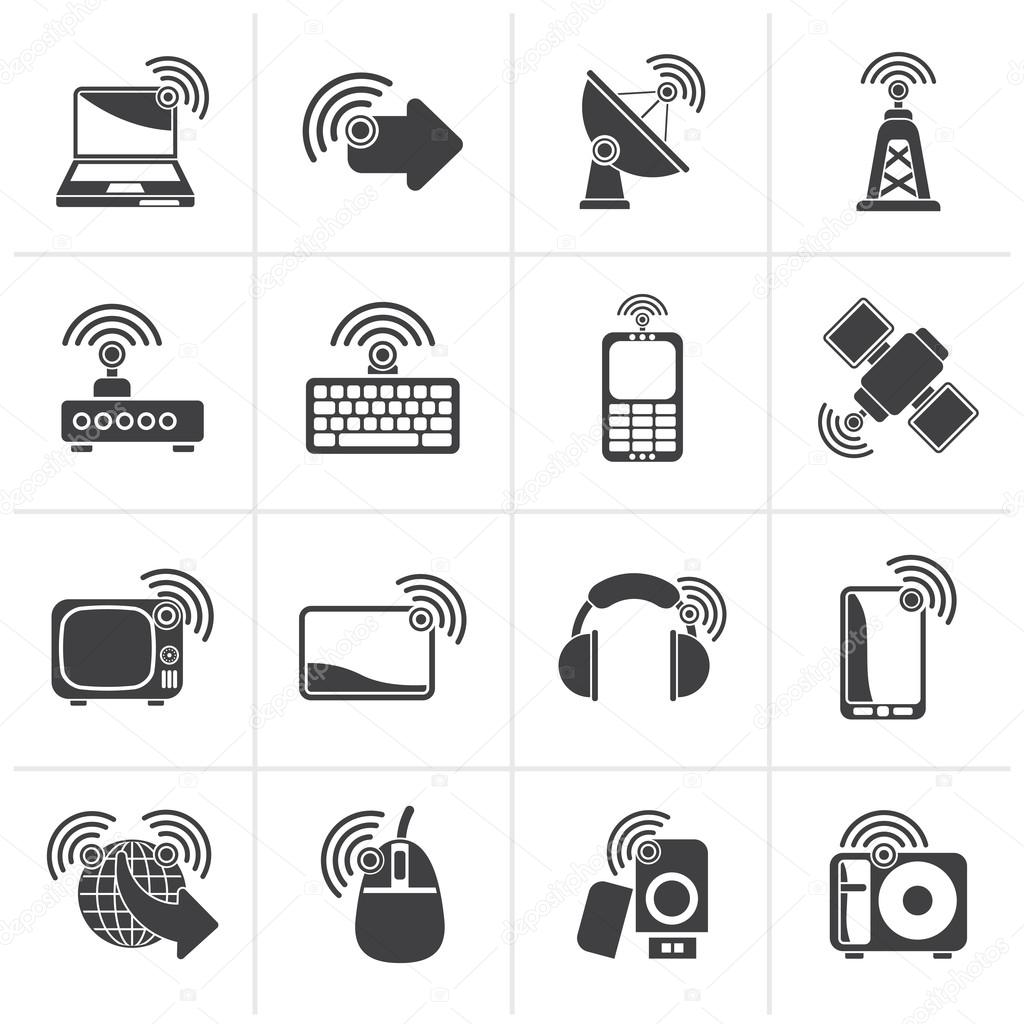 Black wireless and technology icons