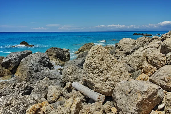 Fantastisk utsikt över stranden Megali Petra, Lefkada, Joniska öarna — Stockfoto