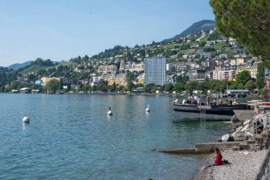 MONTREUX, SWitzERLAND - 19 Haziran 2023: Montreux, Vaud Kantonu, İsviçre Yaz Panoraması