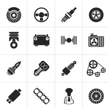 Black Different kind of car parts icons clipart