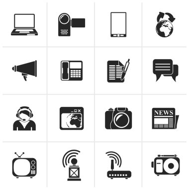 Siyah iletişim ve teknoloji simgeler