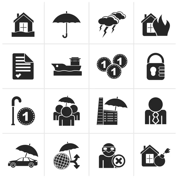 Black Insurance and risk icons — Stock Vector