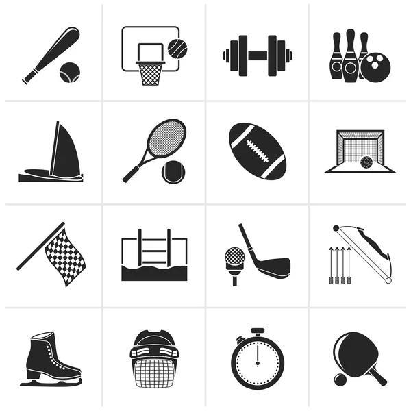 Zwart Sport objecten pictogrammen — Stockvector