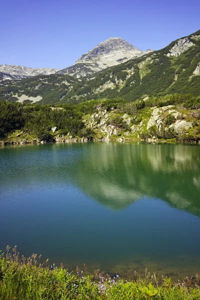 Riflessione della cima Muratov nel lago di Okoto, Pirin Mountain — Foto Stock