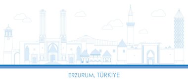 Türkiye 'nin Erzurum kentinin Skyline görünümü - vektör illüstrasyonu