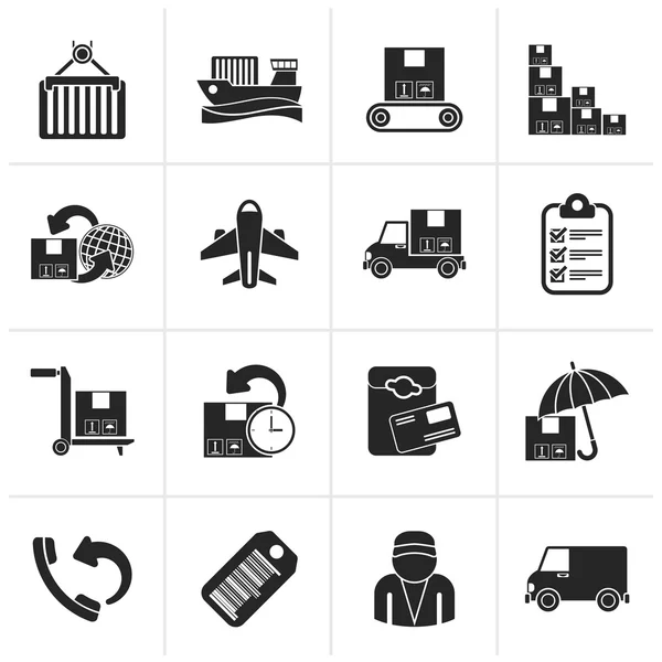 Black Cargo, shipping and delivery icons — Stock Vector