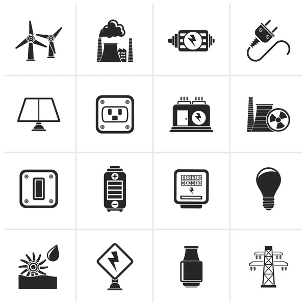 Iconos negros de electricidad, energía y electricidad — Vector de stock