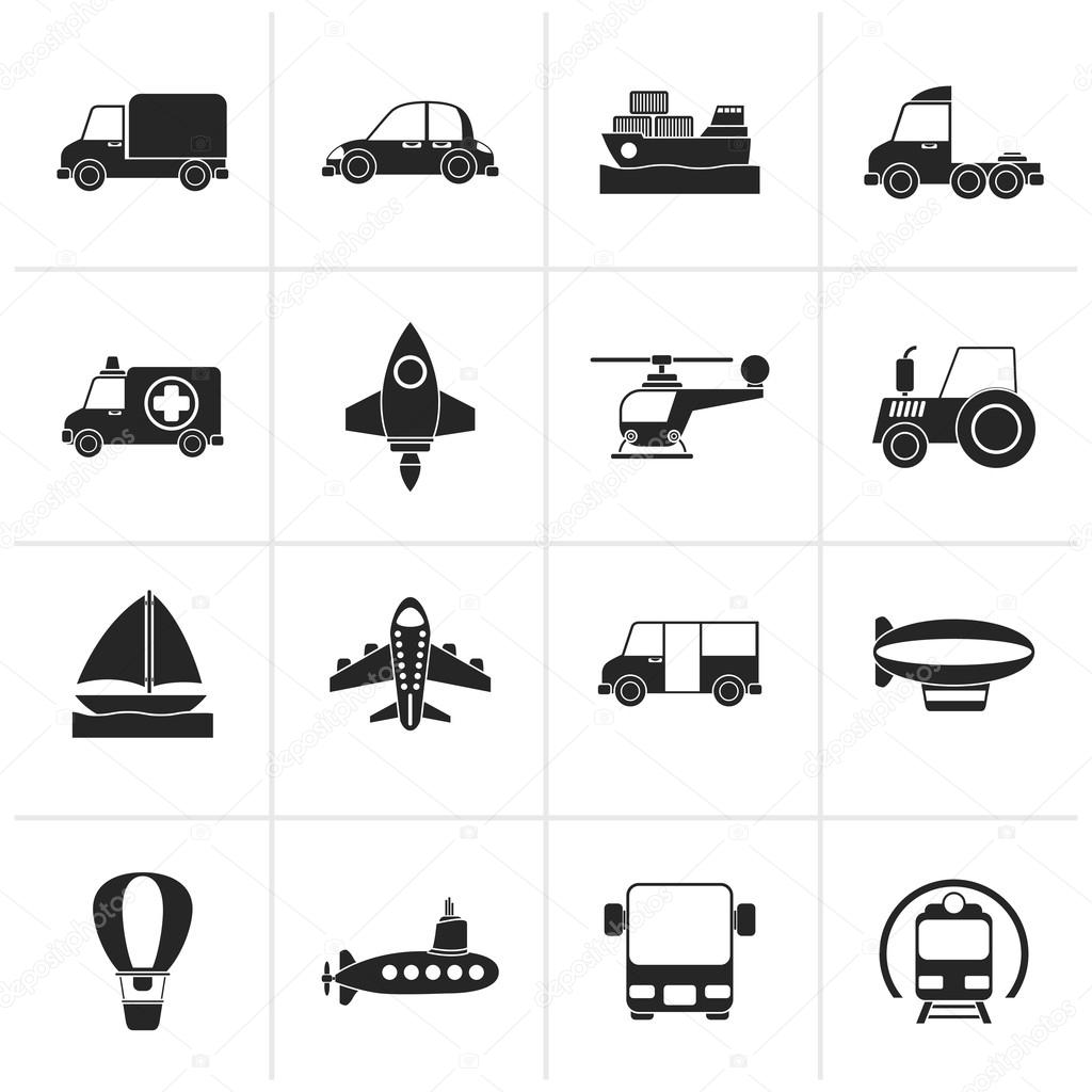 Black Different kind of transportation icons