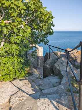 Bulgaristan 'ın Kaliakra Burnu, Dobrich Bölgesi' ndeki Karadeniz kıyısı ve Antik kalıntıları