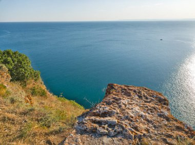 Bulgaristan 'ın Kaliakra Burnu, Dobrich Bölgesi' ndeki Karadeniz kıyısı ve Antik kalıntıları