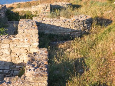 Bulgaristan 'ın Kaliakra Burnu, Dobrich Bölgesi' ndeki Karadeniz kıyısı ve Antik kalıntıları