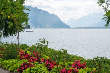 Montreux şehrinin yaz panoraması, Vaud Kantonu, İsviçre