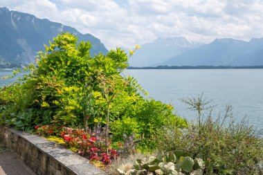 Montreux şehrinin yaz panoraması, Vaud Kantonu, İsviçre