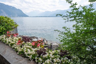 Montreux şehrinin yaz panoraması, Vaud Kantonu, İsviçre